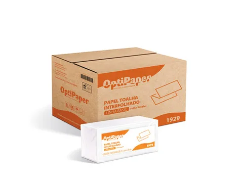 Caixa e pacote de papel toalha interfolhado OptiPaper Linha Basic, código 1929