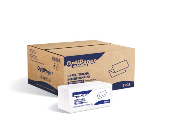 Caixa e embalagem papel-toalha interfolhado Linha Ultra OptiPaper